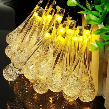 SPARKWORLD 14-LED Water Drop Fairy String Lights 10 ft Copper Wire, Warm White, Plug-In