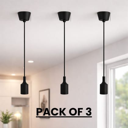 SPARKWORLD Silicone Pendant Bulb Holders Pack of 3 Hanging E27 Lamp Holders for Ceiling Decor, Cafes, Kitchens & Showrooms (Black)