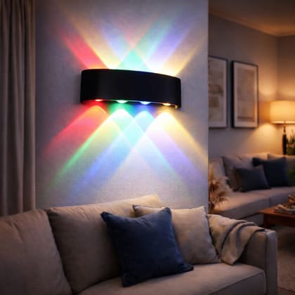 SPARKWORLD Multi-Color LED Wall Light Decorative Rainbow Glow Lamp for Bedroom, Living Room, Party & Caf Ambience | Size: 11X6 cm | Colour: Multicolor