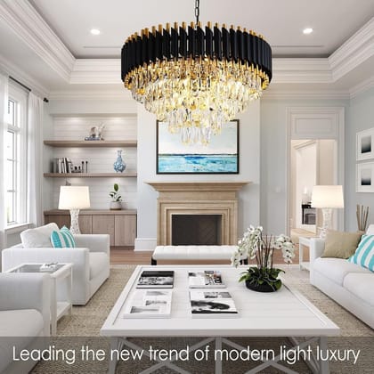SPARKWORLD Black Mamba Chandelier 600Mm With Stainless Steel Tube Crystal Chandelier Chandelier Ceiling Lamp | Size: 60X60 cm | Colour: BlackGold(600mm)