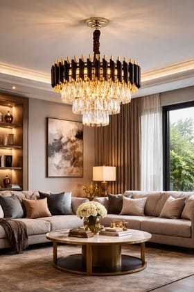 SPARKWORLD Black K-9 Crystal Pendant Aluminum (500Mm) Ceiling Light Ceiling Lamp | Size: 50X50 cm | Colour: BlackGold(500mm)