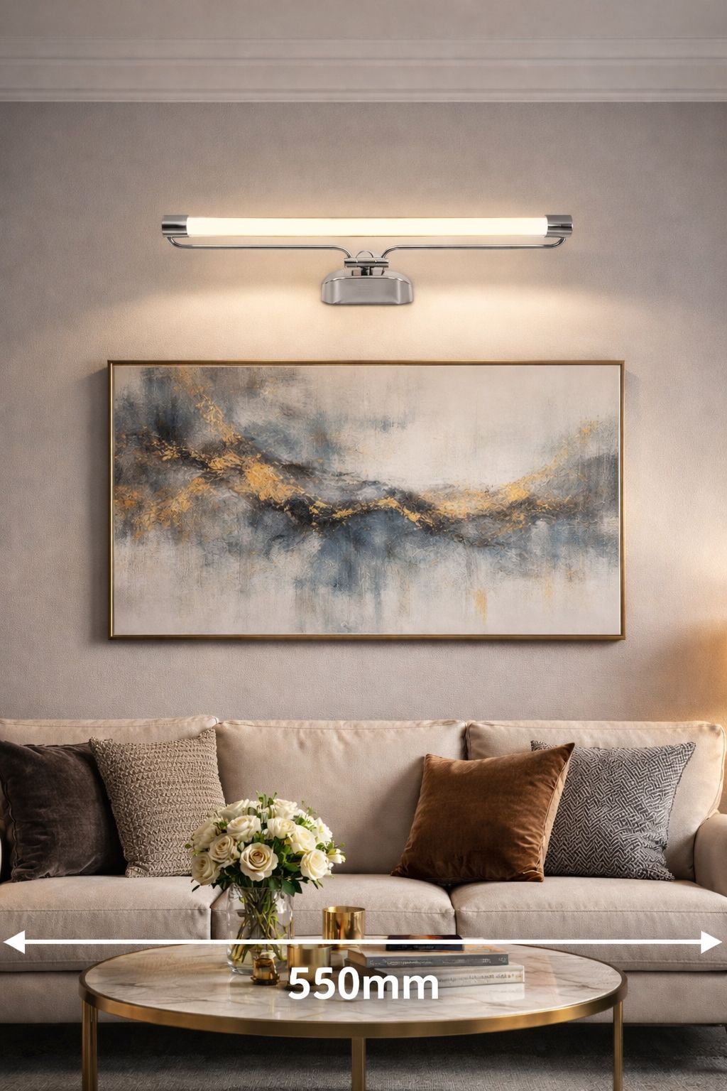 SPARKWORLD LED Picture Light 12W Wall Mounted | Silver Finish | 550mm Length | Warm White | Ideal for Living Room & Paintings | Colour: LX54WL/12W/PB