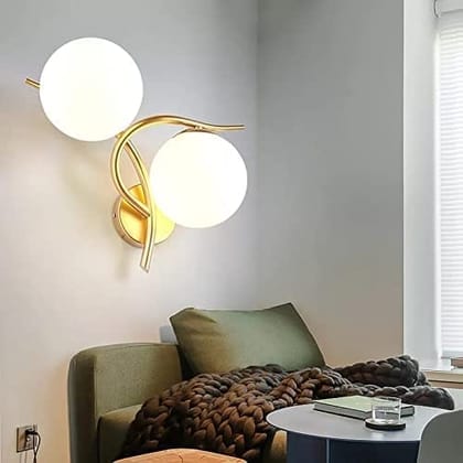 SPARKWORLD Gold Modern Dual Globe Wall Lamp Light for Bedroom Living Dining Room (Bulb not Included)