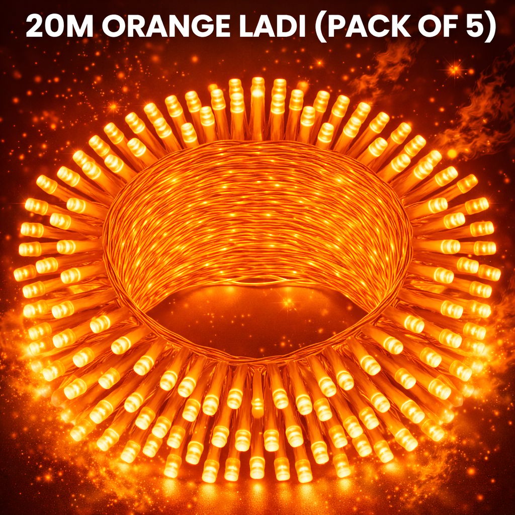 SPARKWORLD 20 Meter Orange LED Ladi Light (Pack of 5) | Vibrant Decorative String Lights for Diwali, Weddings & Festive Decor