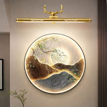 SPARKWORLD LED Picture Light with Deer Head Design | Gold Finish | 3 Color Modes Wall Lamp for Painting, Mirror & Wall Decor | Colour: LX477WLB|12W|GD