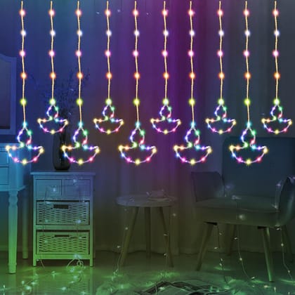 SPARKWORLD 10 Diya LED Curtain Light 11 Feet Multicolor Decorative Lights with 8 Flashing Modes for Diwali, Mandir & Home Decor | Colour: Diya Light (Multicolor)