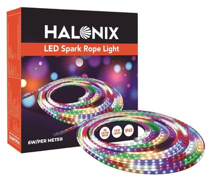 Halonix LED Spark Rope Light 10 m Multi-Color Flex Strip, 48 LEDs/m, IP65 Waterproof | Colour: Multicolor