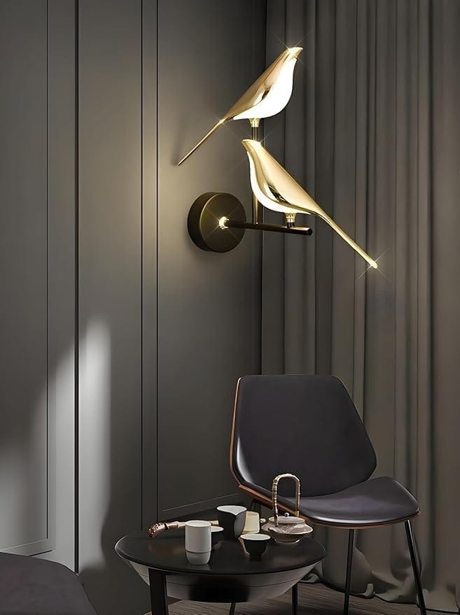 SPARKWORLD Golden Double Bird LED Wall Light Elegant Decorative Lamp for Living Room, Bedroom, Caf & Restaurants | Size: 15 W | Colour: Bird Wall Lamp (Set of 2)