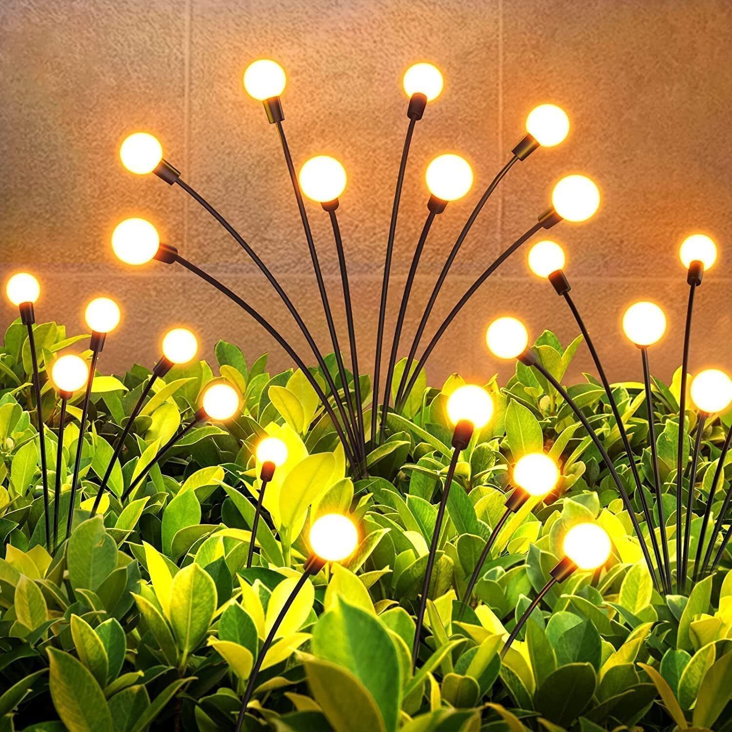 SPARKWORLD Yellow LED Solar Firefly Lights Outdoor Waterproof Automatic On/Off For Garden Lights Solar Light Set (Free Standing Pack Of 2) | Size: 600 mAh