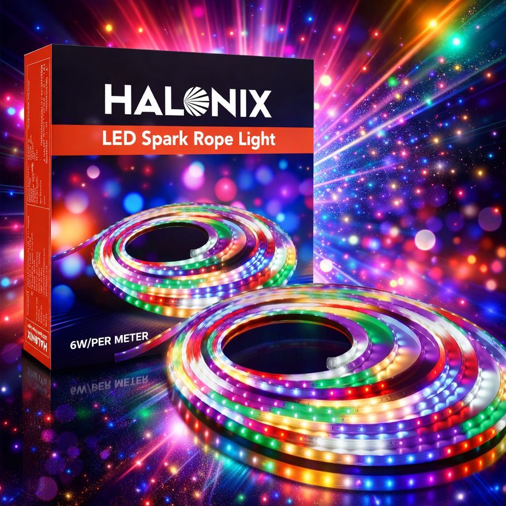 Halonix LED Spark Rope Light 10 m Multi-Color Flex Strip, 48 LEDs/m, IP65 Waterproof | Colour: Multicolor