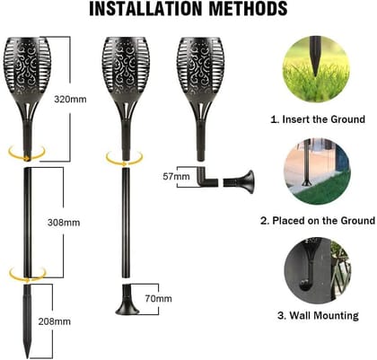 SPARKWORLD Solar Flame Torch Lights for Outdoor 96 LED Flickering Fire Effect Mashaal Lamps | Waterproof Landscape Lighting (Pack of 2) | Colour: Solar Mashal