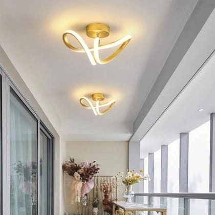 SPARKWORLD 3in1 Color Curved Hanging Lights, Ceiling Lights for Living Room, Hanging Lights for Restaurants, and Dining Lights (3IN1, Pack of 1) | Colour: Gold