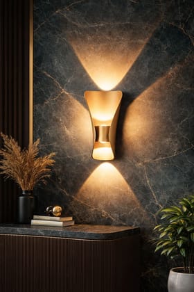 Modern Gold Up Down LED Wall Light | Designer Indoor Outdoor Wall Lamp | Warm White Decorative Wall Sconce | Waterproof IP65 | SPARKWORLD