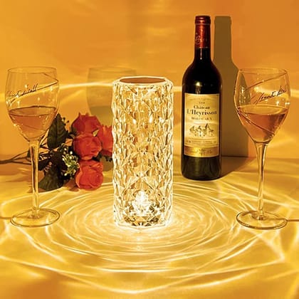 SPARKWORLD Touch-Activated Crystal LED Table Lamp with 16-Color Remote & Ambient Ripple Effect | Size: 12x 15 cm | Colour: Crystal Lamp