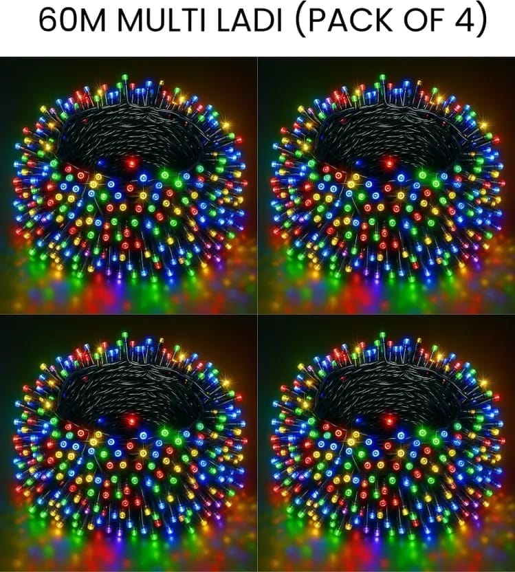 SPARKWORLD 126 LEDs 60 m Multicolor Steady Bulb Rice Lights (Pack of 4)