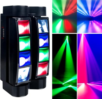 SPARKWORLD Dual-Head RGB LED Moving Head Effect Light 810W DJ Disco Scanner with DMX, Auto & Sound Modes | Colour: Mini Spider