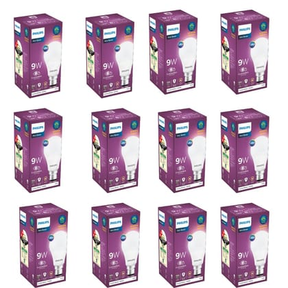 Philips 9W B22 LED Bulb (Cool Day White) Ace Saver Series | Energy Efficient Light Bulbs | Pack of 12