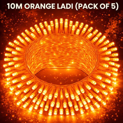 SPARKWORLD 10 Meter Orange LED Decorative Ladi Festive Rice Lights for Home, Party & Outdoor Use (Pack of 5) with Free Jointer (7+1)