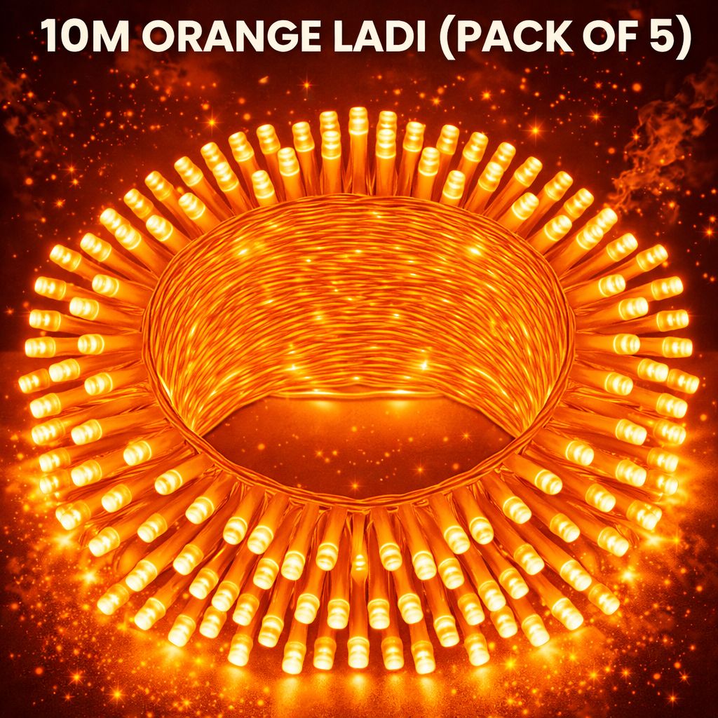 SPARKWORLD 10 Meter Orange LED Decorative Ladi Festive Rice Lights for Home, Party & Outdoor Use (Pack of 5) with Free Jointer (7+1)
