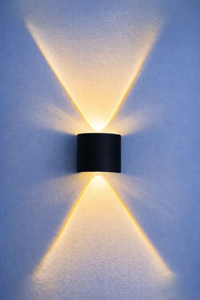 SPARKWORLD 2-Way Single LED Wall Light Up & Down Light Fixture for Indoor/Outdoor Use (Warm White, Black Body) | Size: 4X7 cm