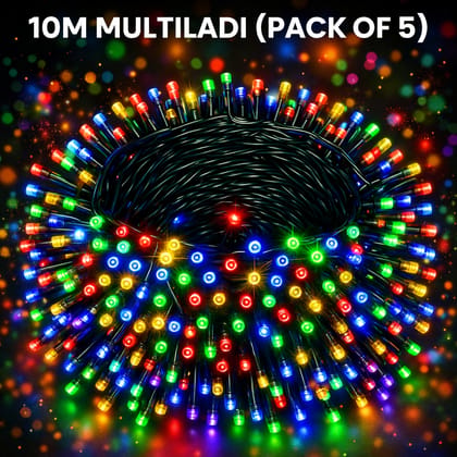 SPARKWORLD 10 Meter Multicolor Decorative LED String Light (Pack of 5) For Diwali, Festivals, Outdoor & Indoor Use with Free Jointer (7+1)