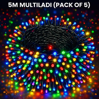 SPARKWORLD 5 Meter Multicolor Decorative LED Ladi Lights Pack of 5 | Flashing String Lights for Diwali, Christmas, Weddings & Outdoor Decoration