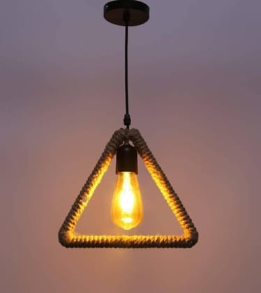 SPARKWORLD Rustic Rope Hanging Triangle Pendant Light Vintage Industrial Ceiling Lamp for Home & Caf Decor | Size: 26X55 cm