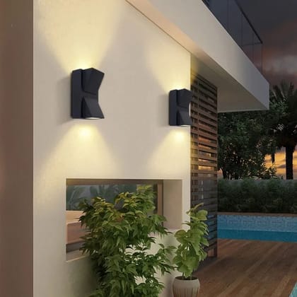 SPARKWORLD Black Outdoor Up & Down LED Wall Light | Waterproof Modern Wall Lamp for Gate, Balcony, Garden & Main Door | Size: 6.5X6.5 cm