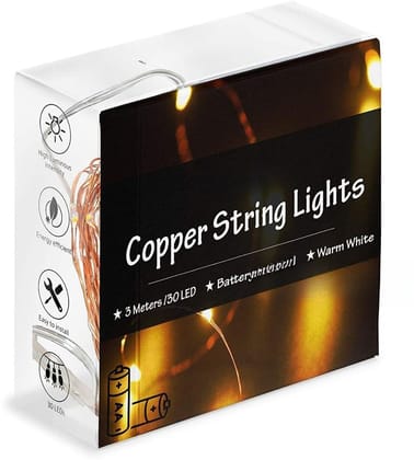 SPARKWORLD Warm White Battery Fairy Copper Wire Lights 6 Sets of 5m LED String Lights for Decoration (Pack of 6) | Size: 3.02 m | Colour: Yellow