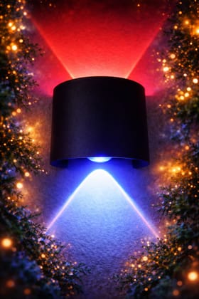 SPARKWORLD Red & Blue Up-Down LED Wall Light | Modern Outdoor Wallchiere Lamp for Gate, Garden & Balcony (Black Body) | Colour: Multicolor