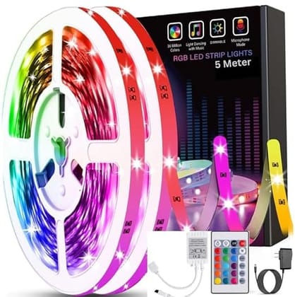 SPARKWORLD RGB 120 LED Strip Light (5 Meter) with Remote & Adapter | Multi-Color 5050 SMD | Music Sync | Decorative Strip for Home, TV, Ceiling & Party | Colour: RCB With Remote
