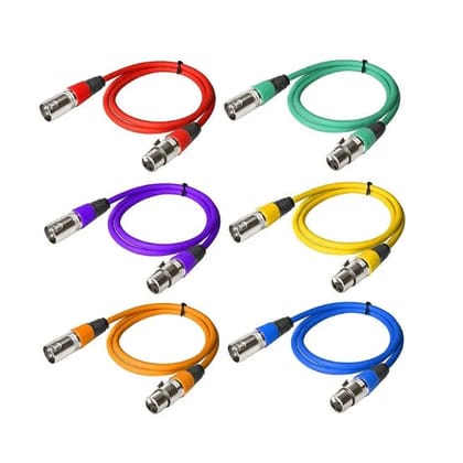SPARKWORLD 6 PCS X 1 METER DMX 3-Pin Signal XLR Connection DMX512 Stage Light Cable Wire Male to Female for Moving HeadLight (3.2ft/1.3 m, Colour May Vary) | Colour: Orange,Green,Red,Purple