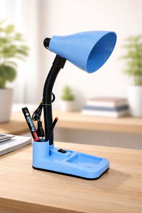 SPARKWORLD Multi-Function Gooseneck Desk Lamp with Pen Holder & Organizer Tray Blue Finish | Size: 15x 30 cm SPARKWORLD Multi-Function Gooseneck Desk Lamp with Pen Holder & Organizer Tray Blue Finish | Size: 15x 30 cm