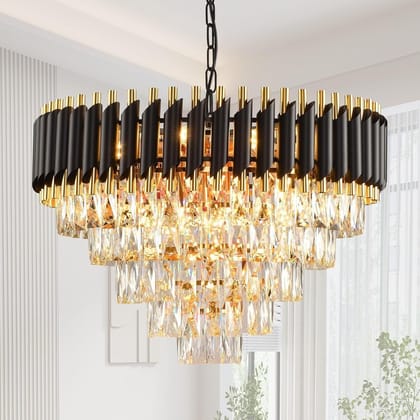 SPARKWORLD Black Mamba Chandelier 600Mm With Stainless Steel Tube Crystal Chandelier Chandelier Ceiling Lamp | Size: 60X60 cm | Colour: BlackGold(600mm)