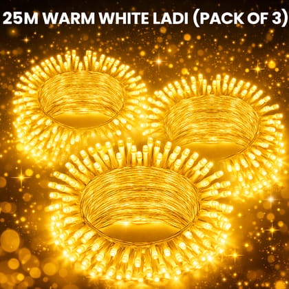 SPARKWORLD 21 Meter Yellow LED Ladi Light (Pack of 3) | Decorative String Lights for Diwali, Christmas, Wedding & Home Decor