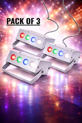 SPARKWORLD RGB 4-LED DJ Stage Lights (Pack of 3) | Multi-Color Party Lights for Events, Stage, DJ Setup & Home Celebrations | Colour: Multicolor