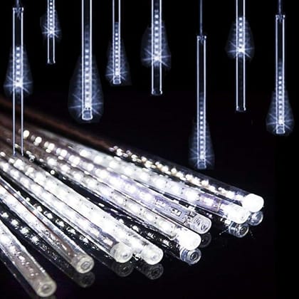 SPARKWORLD LED Meteor Shower Rain Drop stick Lights 8 Tubes, 192 LEDs, Cool White Icicle Drop stick Lights for Diwali, Christmas, Outdoor & Indoor Decor