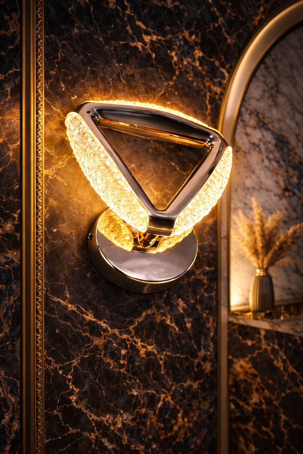 SPARKWORLD Modern Triangle LED Wall Light | Warm White Decorative Wall Lamp for Living Room, Bedroom & Hall | Colour: Triangle Crystal