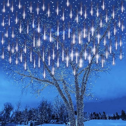 SPARKWORLD LED Meteor Shower Rain Drop stick Lights 8 Tubes, 192 LEDs, Cool White Icicle Drop stick Lights for Diwali, Christmas, Outdoor & Indoor Decor