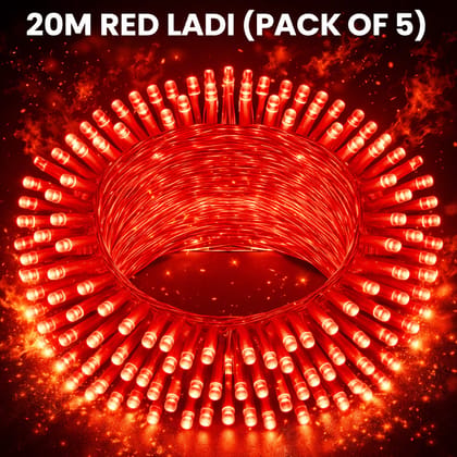 SPARKWORLD 20M Red LED String Lights (Pack of 5) – Decorative Fairy Lights (Pack of 5) for Home, Parties & Festivals | Size: 20 M