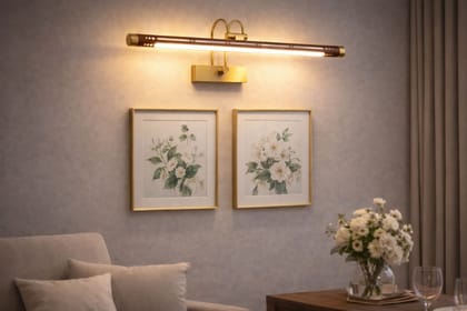 SPARKWORLD LED Picture Light | Wooden Finish & Gold Body | 3 Color Mode Wall Light for Living Room, Bedroom & Wall Frames | Colour: LX475WL|12W|GD|WD