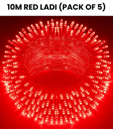 SPARKWORLD 10 Meter Red LED Decorative Ladi Festive Rice Lights for Home, Party & Outdoor Use (Pack of 5) with Free Jointer (7+1)