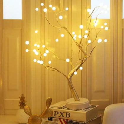 SPARKWORLD Artificial LED Bonsai Tree Lamp Warm White Fairy Light Tree for Home Decor, Bedroom, Living Room & Gift | Battery & USB Powered | Size: 29 cm | Colour: Stone