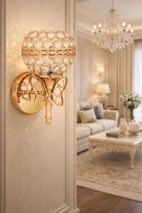 SPARKWORLD Golden Crystal Wall Lamp with Butterfly Design | Decorative LED Wall Light for Home, Hallway, Bedroom & Living Room | Size: 14X20 cm | Colour: Butterfly Sconce
