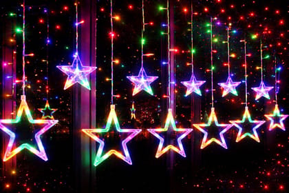 SPARKWORLD Multicolor LED Star Hanging Light | Decorative Curtain Fairy Light for Diwali, Christmas, Balcony & Festivals | Size: 3 m