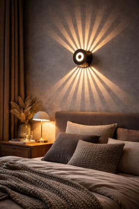 SPARKWORLD Modern Round LED Wall Light | Up & Down Decorative Wall Lamp | Warm White Light | Black Finish | Indoor Wall Light for Living Room & Bedroom