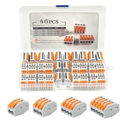 SPARKWORLD 46PCS Quick Wire Connector Kit | Reusable Electrical Cable Connectors | 2/3/4/5 Port Push Lever Terminal Block Se | Colour: 46 Pcs