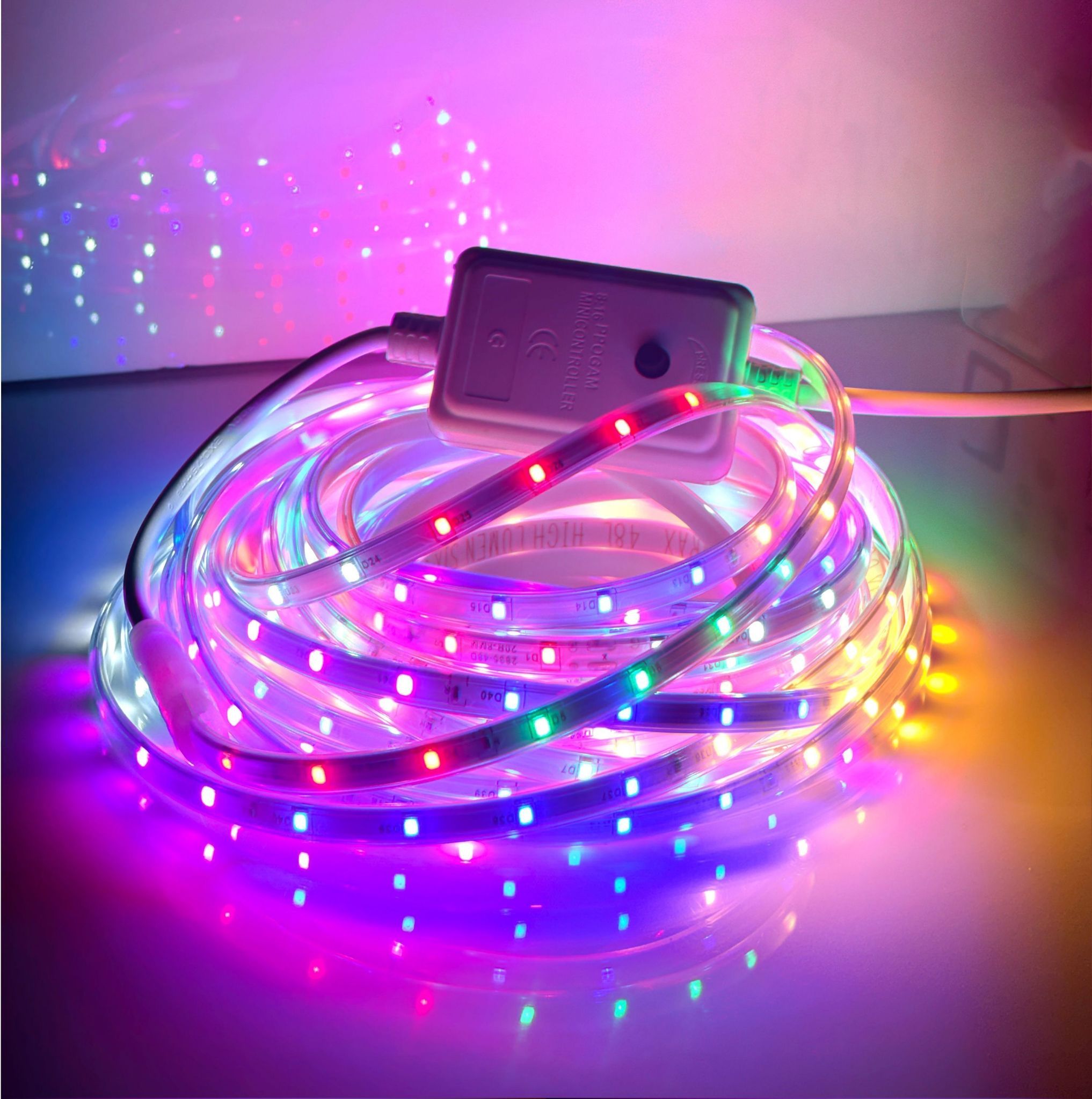 SPARKWORLD Multi-Color LED Neon Rope Light IP65 Waterproof Flexible Tube with 20-Mode Inline Controller & Mounting Clips | Size: 35 M