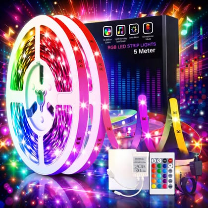 SPARKWORLD RGB 120 LED Strip Light (5 Meter) with Remote & Adapter | Multi-Color 5050 SMD | Music Sync | Decorative Strip for Home, TV, Ceiling & Party | Colour: RCB With Remote