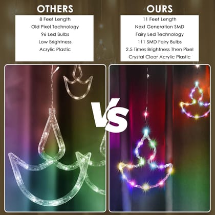 SPARKWORLD 10 Diya LED Curtain Light 11 Feet Multicolor Decorative Lights with 8 Flashing Modes for Diwali, Mandir & Home Decor | Colour: Diya Light (Multicolor)